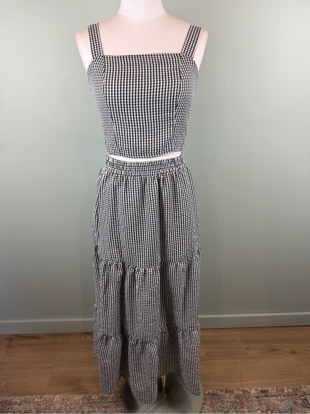 Good Luck Gem Black and White Gingham Maxi Skirt Set